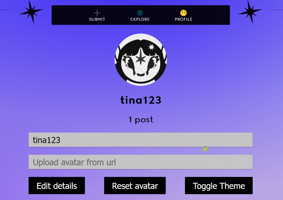 Profile page with your uploaded images and info.