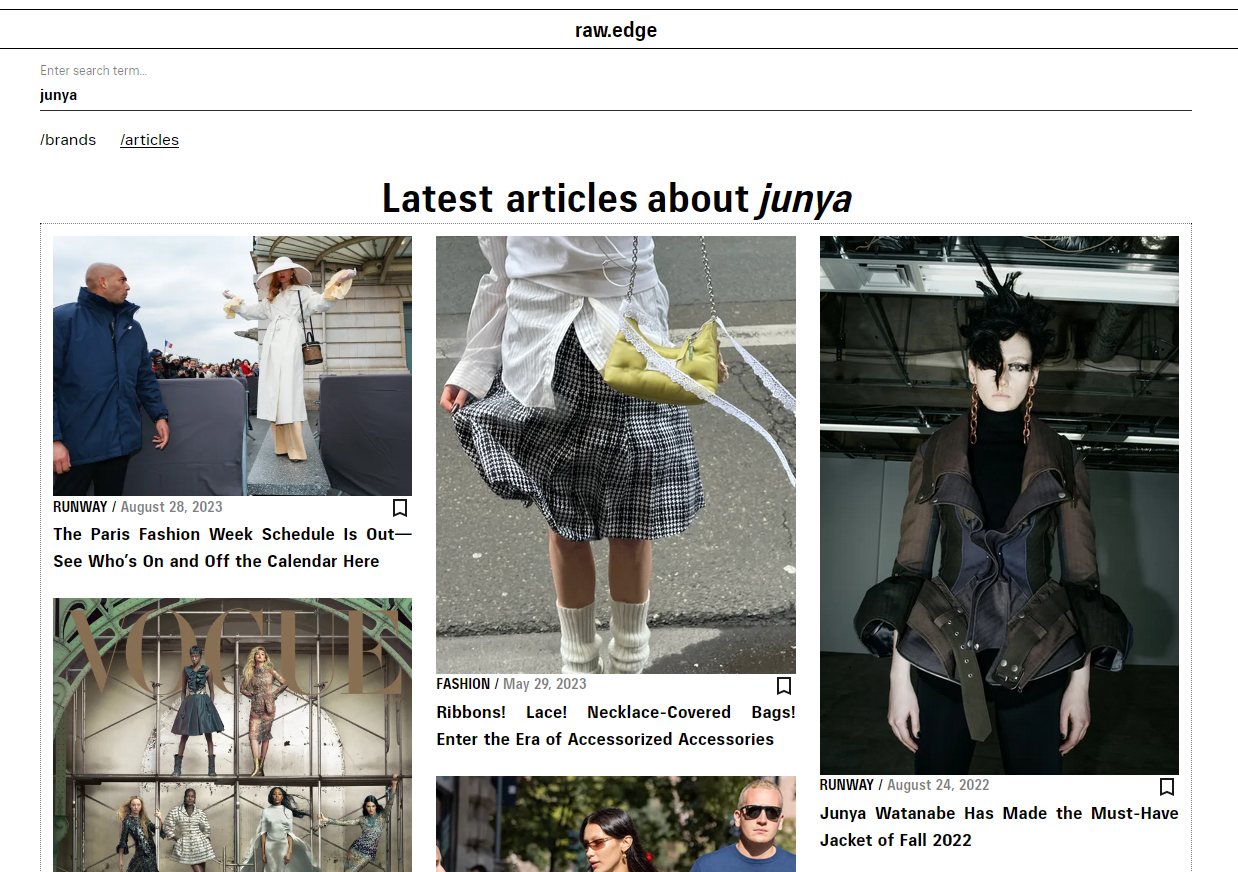 Search for articles and brands by keyword