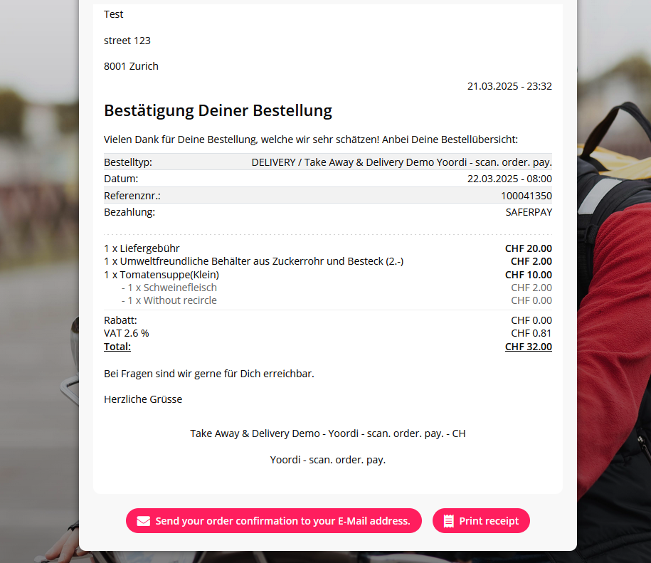 Customer receipt